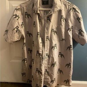 Dog love Alpha beta  Light Gray Dog Print button Shirt